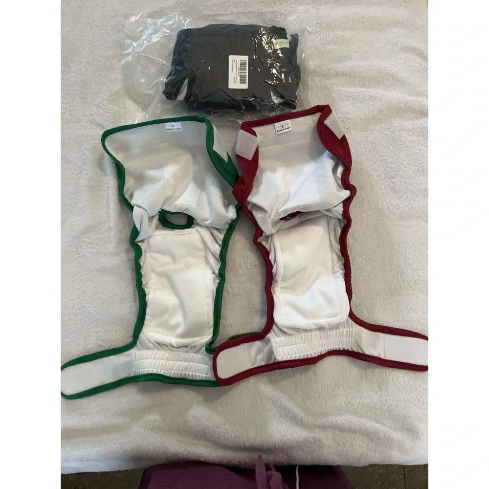 Pet Essentials Reusable Dog Diaper Covers - Green, black, and Red